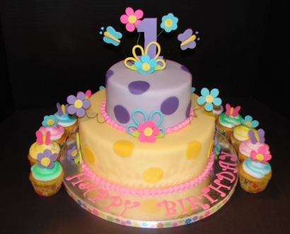 Trendy girl first birthday cake with first birthday cupcakes pictures